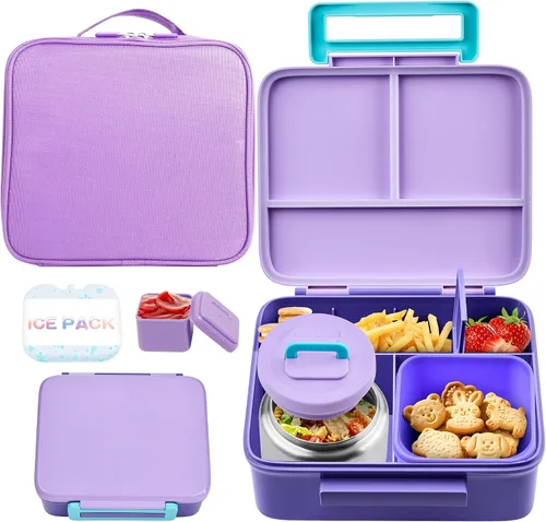 Vista 11 de Lonchera Bento para niños con termo, a prueba de fugas, con tarro de comida aislado de 8 onzas, bolsa de almuerzo, sin BPA, apta para lavavajillas