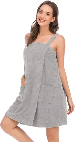 Vista 40 de Veseacky Toalla de baño para mujer con bolsillo, bata de spa ajustable y diadema facial