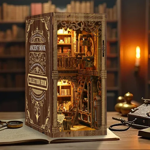 Vista 3 de Kit de Rincón de Libros, Kit de Casa en Miniatura DIY, Kit de Construcción de Mini Casa, Kit de Casa de Muñecas en Miniatura para Adultos y Sala