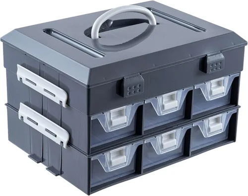 Vista 10 de MyGift Estuche organizador transparente de 11 pulgadas para suministros de costura para manualidades y artes con detalles blancos, 24 compartimentos