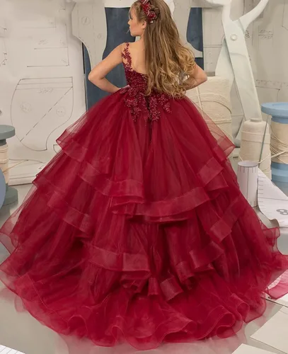 Vista 4 de XUJOJO Vestido de princesa de Navidad escalonado con apliques para bebés y niños