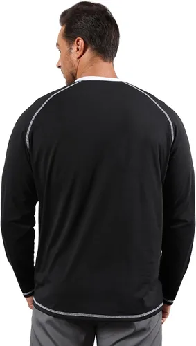 Vista 5 de Lexiart Camisas Henley de moda para hombre, estilo casual, de algodón, manga raglán larga, térmica, con bolsillo
