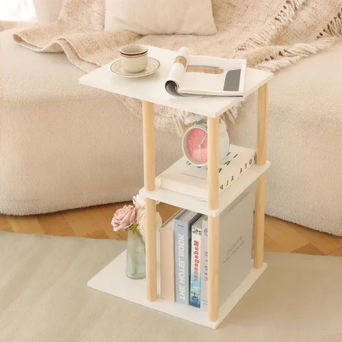 Vista 6 de AWASEN Mesa auxiliar en forma de C, mesa auxiliar pequeña para sofá, mesa de sofá de madera de 3 niveles mesa de café para sala de estar, espacio C