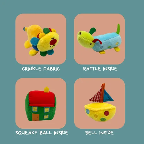 Vista 8 de Genius Baby Toys Caja de regalo y juego original de sorpresa, bordado a mano con 8 juguetes sensoriales y táctiles de felpa para bebés, cubo