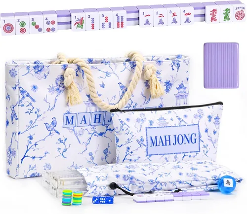 Vista 10 de American Mahjong Tile Set, 166 Blue Tiles, Bag and Mahjong Accessories, 4 All-in-One Rack/Pushers, Mahjong Set Complete Azul