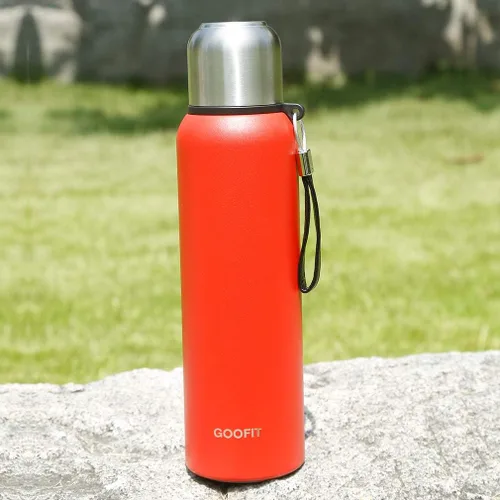 Vista 8 de GOOFIT Botella de agua aislada con correa de transporte, botella de agua de metal de acero inoxidable para niños, diseño grueso al vacío de doble
