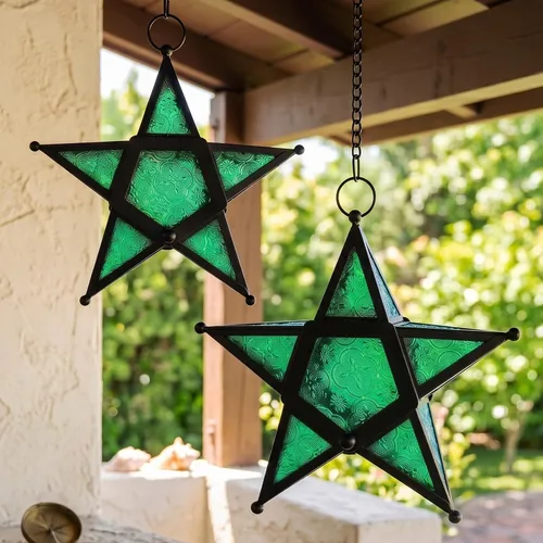 Vista 18 de Juego de 2 Faroles portavelas decorativos con forma de estrella, transparente