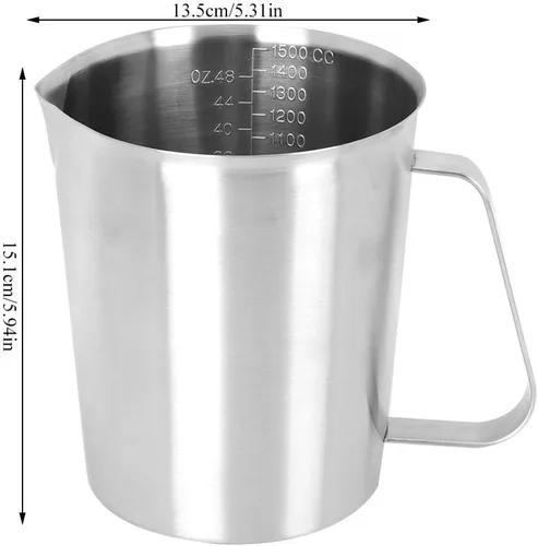 Vista 2 de Jarra de espuma de leche de acero inoxidable, jarra grande con escamas espumador de leche, taza de vaporizador, taza de crema, jarra de vertido