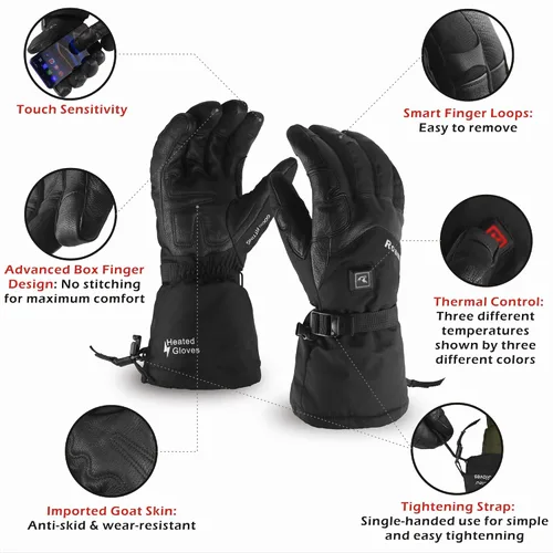 Vista 2 de Roaming Guantes calefactados recargables para hombres y mujeres, guantes de esquí con calefacción eléctrica para motocicleta, snowboard, patinaje
