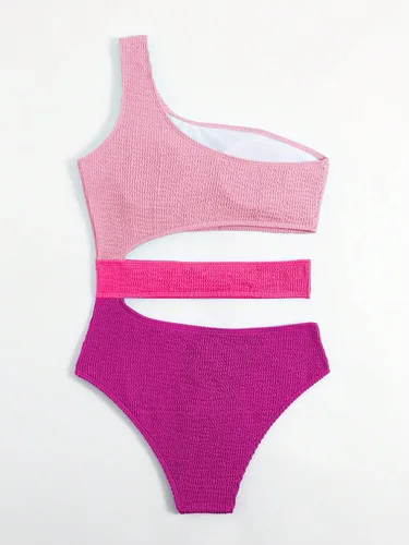 Vista 3 de WDIRARA Traje de baño de una pieza con corte de bloque de color para mujer