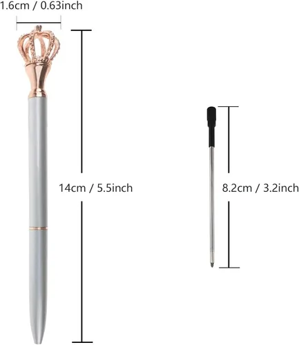 Vista 4 de Oddmoal Paquete de 10 bolígrafos con punta de corona, bolígrafos de metal con cristal brillante con tinta negra de 0.039 in, bolígrafo de escritura