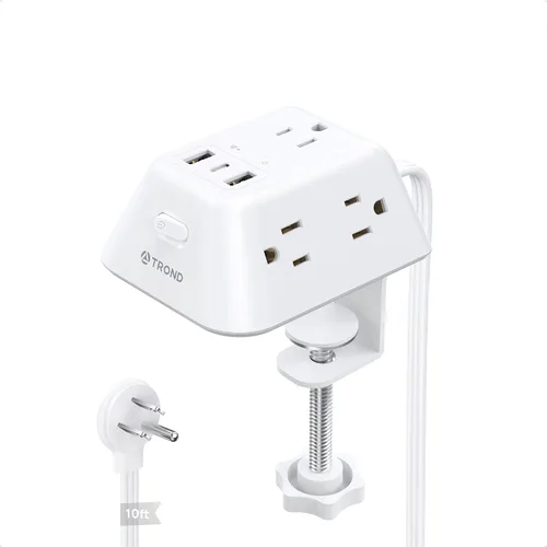 Vista 10 de Abrazadera de escritorio para tira de alimentación, protector de sobretensiones con 5 tomas de CA y 3 puertos USB, estación de carga de montaje