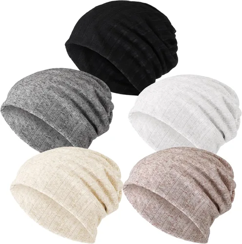 Vista 8 de SATINIOR 5 Piezas Gorro Holgado para Mujer Gorro de Quimioterapia Elástico Envolturas para Cabeza de Cáncer Pañuelo para Cabeza para Dormir