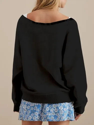 Vista 5 de Sudadera holgada de manga larga con hombros descubiertos para mujer