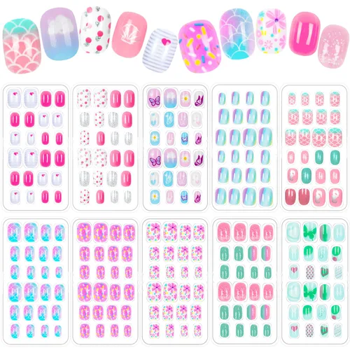 Vista 8 de 240 piezas de uñas postizas para niñas, uñas artificiales para niñas, uñas postizas de presión para niñas, uñas de acrílico de cubierta completa