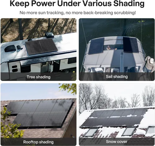 Vista 7 de Renogy Panel Solar ShadowFlux de 200W Anti-Sombreado N-Tipo, Panel Solar de 200 Vatios de 25% de Alta Eficiencia para Sistema de 12V/24V, Cargador