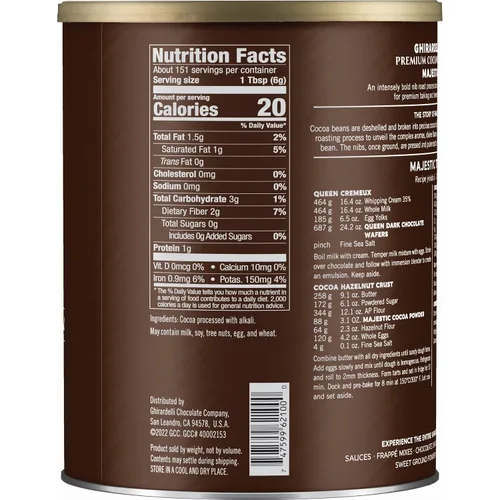 Vista 2 de Ghirardelli Majestic - Cacao en polvo premium, lata de 2 libras con cuchara de barista estampada Ghirardelli