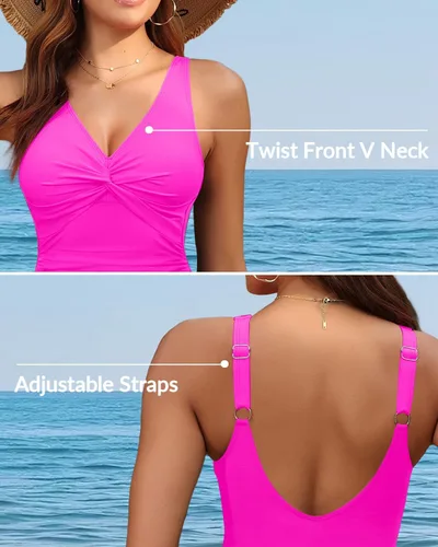 Vista 2 de Traje de baño de una pieza con control de abdomen para mujer Rosa fuerte