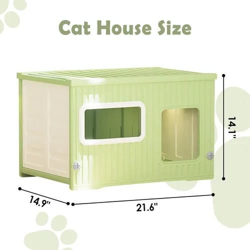 Vista 2 de Casa resistente a la intemperie para gatos al aire libre con ventanas, refugio elevado de plástico impermeable para gatos, casa para mascotas