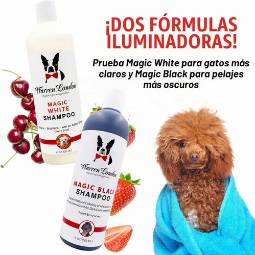 Vista 8 de Warren London Magic Black Dog Shampoo - Champú iluminador para abrigos oscuros, aroma a bayas, seguro para cachorros y gatos, fabricado en Estados