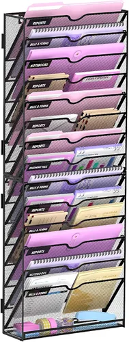 Vista 11 de SUPEASY Organizador de archivos de pared de 6 niveles con base, soporte Negro