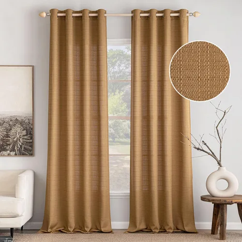 Vista 16 de MIULEE Cortinas texturizadas de lino sintético marrón natural de 84 pulgadas de largo, juego de 2 paneles para sala de estar y dormitorio, tejido