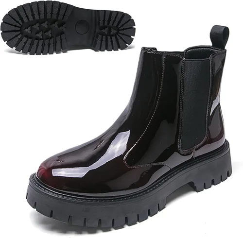 Vista 9 de Botas Chelsea con plataforma gruesa de charol para hombre, puntera redonda, suela de lengüeta, para negocios, para uso diario, al aire libre
