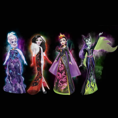 Vista 7 de Disney Princess Villains Black and Brights Collection, muñeca de moda, paquete de 4, juguete de villanos de Disney para niños de 5 años en adelante