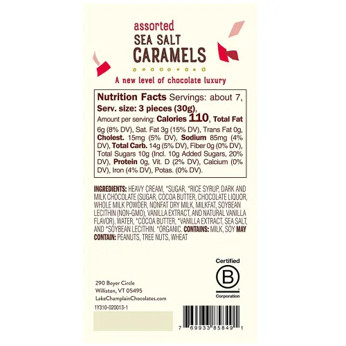Vista 2 de Lake Champlain Chocolates Caramelos surtidos de sal marina, 20 piezas, 7 onzas