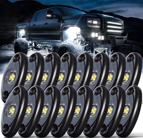Vista 10 de LEDMIRCY Luces LED de roca, 10 unidades, color blanco para J e e p, camión todoterreno, RZR, auto, barco, SUV, impermeable, de alta potencia, luces