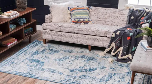 Vista 2 de Unique Loom, colección Sofía - Alfombra de la colección Salle Garnier (4' 1" x 6' 1", rectangular, azul/ marfil)