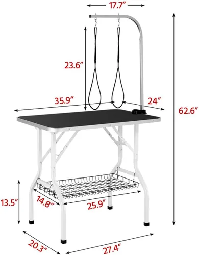 Vista 7 de Topeakmart Mesa plegable de aseo para perros – Mesa profesional para recortar gatos con abrazadera de brazo ajustable, bandeja de malla de 36