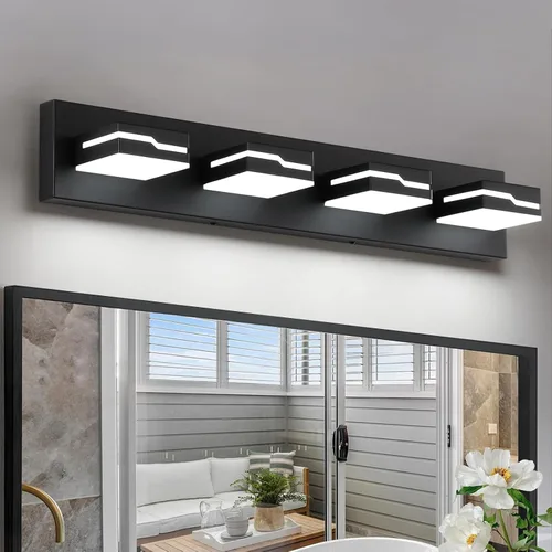 Vista 12 de 4 lámparas de acrílico para baño, moderna lámpara negra para tocador de baño, accesorios de iluminación de pared negro mate sobre el espejo, luz LED
