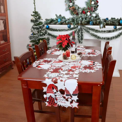 Vista 5 de Camino de mesa de gnomos rojos bordados para Navidad e invierno (13 x 88 pulgadas)