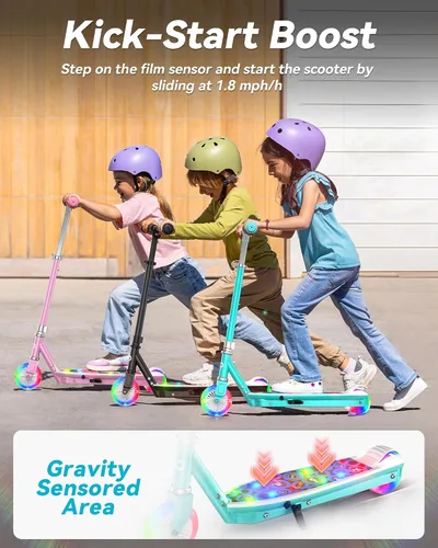 Vista 4 de Gyroor KS2 Kids Electric Scooter – 5 MPH Safe Speed, Foot Sensor Start, LED Lights, Adjustable Handlebar, 2 Hr Fast Charge, UL2272 Certified, Ages