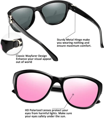 Vista 23 de FEISEDY Gafas de sol polarizadas vintage para mujer, elegantes gafas de sol Cateye B2476