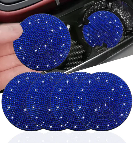 Vista 23 de NBTEPEM 2 posavasos de auto con diamantes de imitación, 2.75 pulgadas, antideslizantes, a prueba de golpes, universal, a la moda, para auto