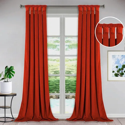 Vista 29 de Bhoomi Collection Cortinas opacas con pestaña superior para sala de estar, cortinas de ventana con aislamiento térmico, oscurecimiento de Rojo Sangre