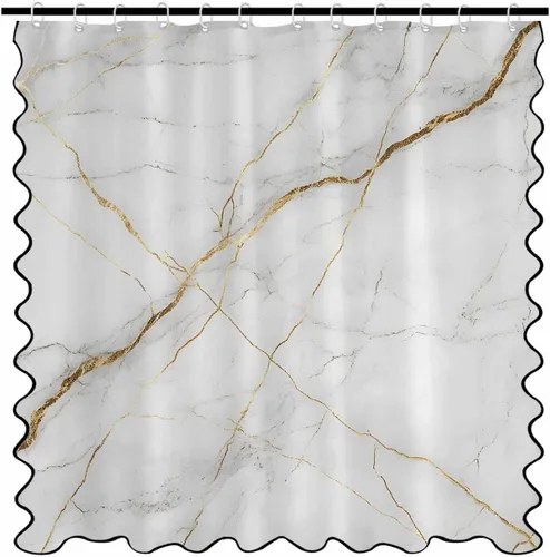 Vista 18 de Scalloped Shower Curtain for Bathroom 36"x72" Modern Minimalism Black Marble White Texture Waterproof Wave Bathroom Shower Curtain Sets with Hooks