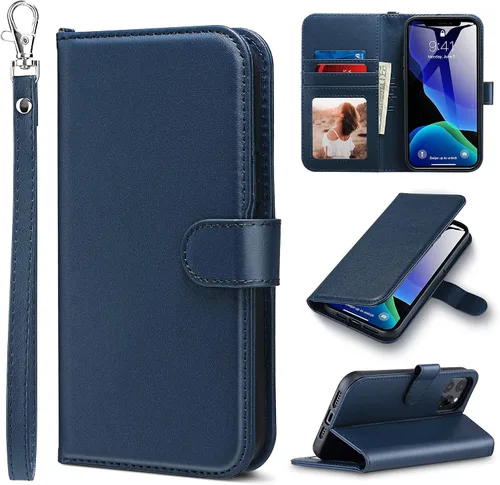 Vista 21 de ULAK Compatible con iPhone 12 Pro Max Funda Cartera con Portarjetas, Funda de Cuero PU con Soporte Plegable Ranuras para Tarjetas Correa de Muñeca