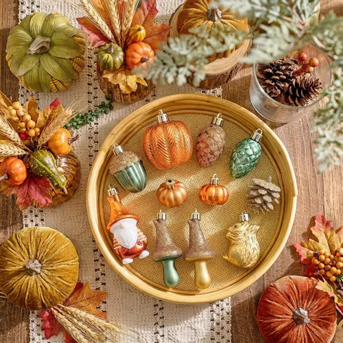 Vista 5 de Valery Madelyn 24ct Fall Ornaments Tree Decorations Shatterproof Home Decor Orange Green