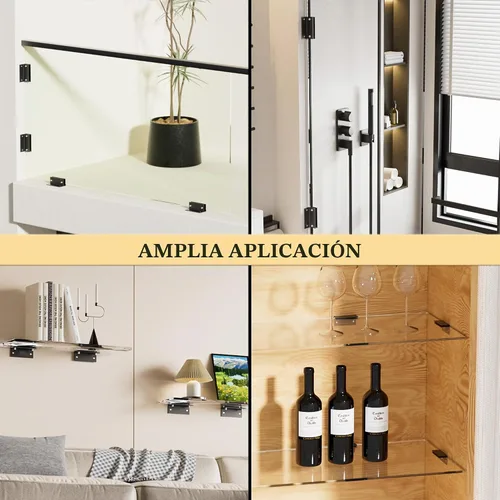 Vista 7 de Alise Soportes de estante de vidrio negro, abrazaderas de vidrio ajustables para ducha, soporte de abrazadera resistente, soportes de acero