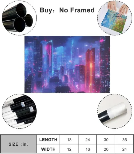 Vista 2 de ZMLIS Dreamy Neon Cyberpunk Poster, Retro Futuristic Wall Art Print, Niche Urban Night City Home Decor Canvas Poster Bedroom Decor Sports Landscape
