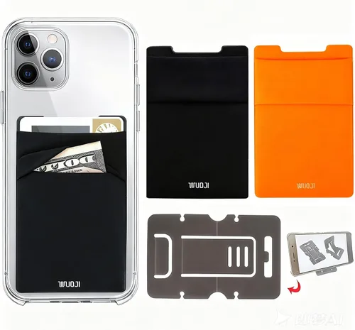 Vista 11 de Cartera para tarjetas de teléfono con bloqueo RFID, doble bolsillo seguro, ultradelgada, autoadhesiva, funda para tarjetas de crédito, calcomanía