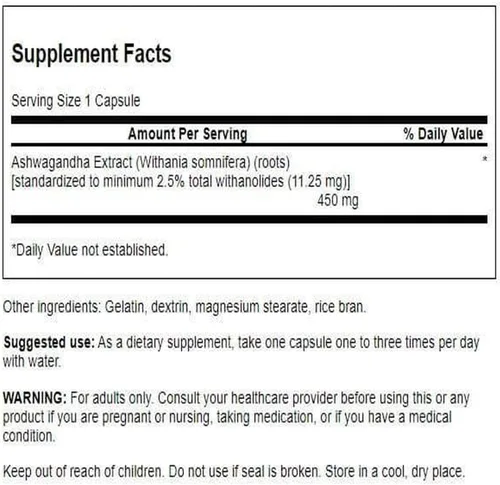 Vista 2 de Swanson Extracto de ashwagandha – Suplemento natural que promueve una respuesta saludable al estrés, apoyo energético y salud del sistema nervioso