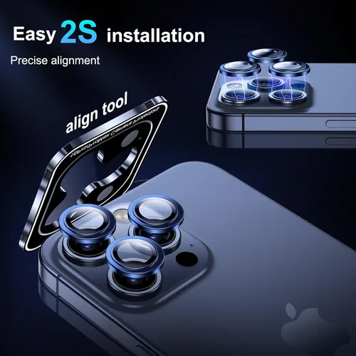 Vista 6 de BAZO Protector de lente de cámara para iPhone 15 Pro/iPhone 15 Pro Max, [protección contra caídas] Cubierta de cámara de vidrio templado 9H