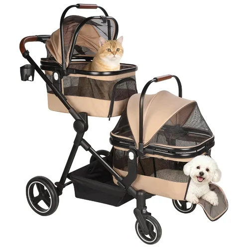 Vista 13 de Carriola doble plegable para mascotas para 2 gatos y perros pequeños y medianos, carriola integrada ligera para mascotas, individual y doble