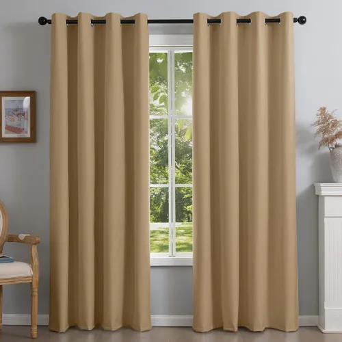 Vista 10 de NFPA701 Cortinas estándar ignífugas sin flúor de 63 pulgadas, 2 paneles, cortinas 100% opacas para dormitorio, sala de estar, cortina