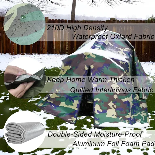 Vista 5 de Casa plegable para gatos callejeros para exteriores, 23.6 pulgadas, refugio aislado acolchado verde militar con mosca impermeable de camuflaje, 2