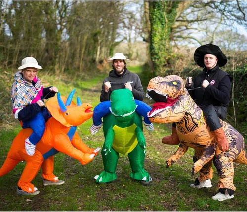 Vista 6 de Jurrasic - Disfraz inflable de dinosaurio tricerotops para adultos (talla única)